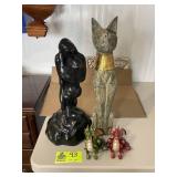 GROUP OF DECORATIVE FIGURINES, DRAGONS, CAT, ETC,