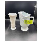 MILK GLASS VASE AND LARGE MILK GLASS WATER PITCHER