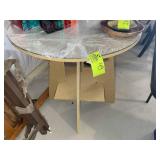 PARTICLE BOARD SIDE TABLE WITH GLASS TOP, 29 IN X