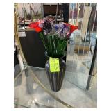 METAL VASE 12 IN TALL WITH GLASS STEM GLASS FLOWER