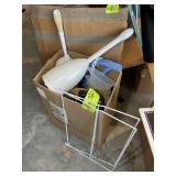 BOX WITH MISC BATHROOM  ITEMS, SCRUB BRUSHES, SQUE