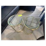 PAIR OF METAL FRAME GLASS TOP SIDE TABLES 14.5 IN