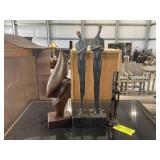 GROUP OF WOOD AND METAL SCULPTURES, 12 IN TO 21.5