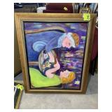 FRAMED OIL ON CANVAS, MAN AND WOMAN AT TABLE, SEE