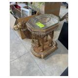 GLASS TOP CAMEL SIDE TABLE, 14.5 IN X 20 IN X 26.6
