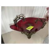 METAL AND GLASS TABLE CENTERPIECE, 18 IN X 12 IN X