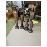 GROUP OF DECORATIVE CANDLE STICK HOLDERS, 11 IN TO