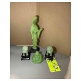 GROUP OF JADE COLOR FIGURINES, BUDDAH, FU DOGS, ST