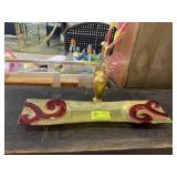 DECORATIVE GLASS TRAY 31 IN L AND VASE 10 IN TALL