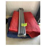 GROUP OF 5 MOVING BLANKETS AND METAL BOX BRACES
