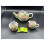 DECORATIVE TEA POT, CREAM AND SUGAR, MADE IN PHILI