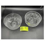 TWO DECORATIVE CLEAR GLASS BOWLS, ONE MARKED BOHEM
