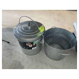 GALVANIZED METAL BUCKETS, ONE WITH LID