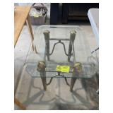 METAL FRAME GLASS TOP SIDE TABLE, 28 IN X 22 IN X