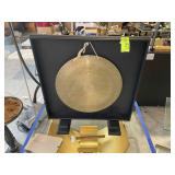 APPEARS TO BE BRASS GONG IN HOME MADE WOOD DISPLAY