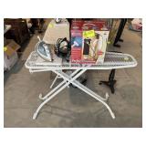 GROUP INCLUDING IRONING BOARD, IRON, SMALL STEAMER