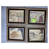 GROUP OF 4 FRAMED JAPANESE SILK EMBROIDERY, 13.5 I