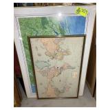 FRAMED WORLD MAP 31 IN X 20 IN AND PRINT OF THE OU