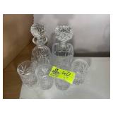 PAIR OF DECANTERS AND LOW BALL GLASSES, DECANTERS