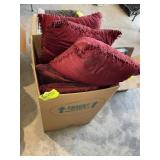 BOX OF DECORATIVE THROW PILLOWS, RED/BURGENDY