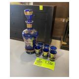 BLUE GLASS DECANTER WITH MATCHING GLASSES