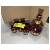 PEMBERTON RED GLASS DECANTER WITH MATCHING GLASSES