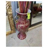 LARGE ORIENTAL THEMED FLOOR VASE, VASE IS 32 IN TA