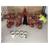 GROUP INCLUDING FU DOG STATUES 9 IN TALL, SAKI GLA