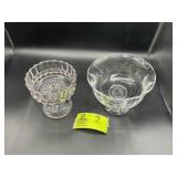 TWO DECORATIVE CLEAR GLASS PEDISTAL BOWLS