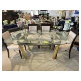METAL FRAME GLASS TOP TABLE WITH 4 CHAIRS 72 IN X