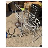 WIRE PLANT RACKS AND TV ANTENNA ON FLOOR LIGHT STA
