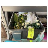 TOTE WITH MISC ARTIFICIAL FLOWERS, ETC