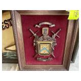 GROUP OF MISC WALL ART, DRY COAT OF ARMS 14 IN X 1