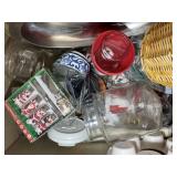 BOX WITH MISC COOKIE CUTTERS, PLATTER, MISC KITCHE