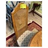 TWO DINING CHAIRS UPHOLSTERY BOTTOM WOVEN BACK ONE