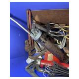 TOTE WITH GREASE GUNS, BUNGEE CORDS, CLAMPS