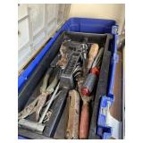 TOOL BOX WITH MISC TOOLS, SCREW DRIVER, PLYERS
