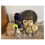 PLATTER CANDLES VASES AND CANDLE