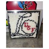 GROUP OF TEXTILE THEMED WALL ART, PART OF RUG, ALE