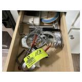 3 DRAWER OF KITCHEN UTENSILS RIGHT OF STOVE