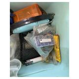 TOTE WITH BOATING AND FISHING RELATED ITEMS, BOOTS