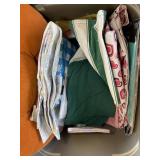 TOTE OF MISC TABLE CLOTHS
