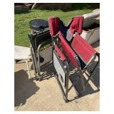 GROUP OF FOLDING CHAIRS AND BAR STOOL