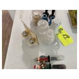 SALT AND PEPPER SHAKERS AND GLASS WARE