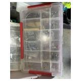 GROUP OF PLASTIC PARTS BINS WITH CONTENTS, NUTS, B