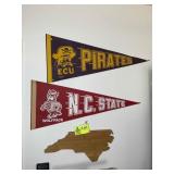 COLLEGE PENNANT FLAGS AND WOOD NC WALL PLACK