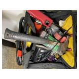 CONTENTS OF TOP SHELF METAL RACK, MISC TOOLS, HAMM