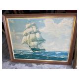FRAMED PRINT ON BOARD OF SHIP, 36 IN X 28 IN, AND