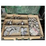 GROUP OF FISHING RELATED ITEMS, TACKLE BOX WITH TA