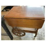 VINTAGE ROLLING WOOD DROP LEAF TEA CART, NO CONTEN